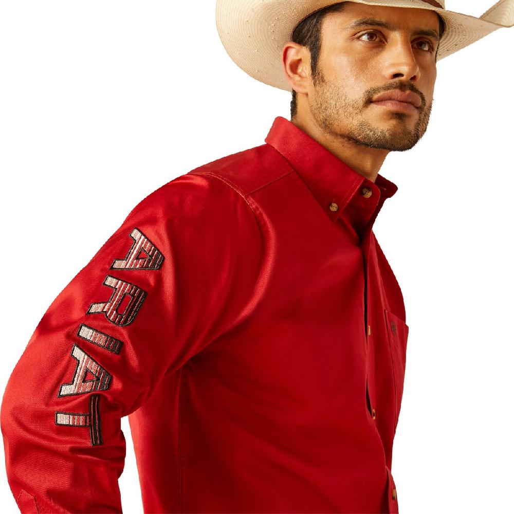 Ariat Red Team Logo Twill Men's Collared Long Sleeve Button Down Shirt 10048809