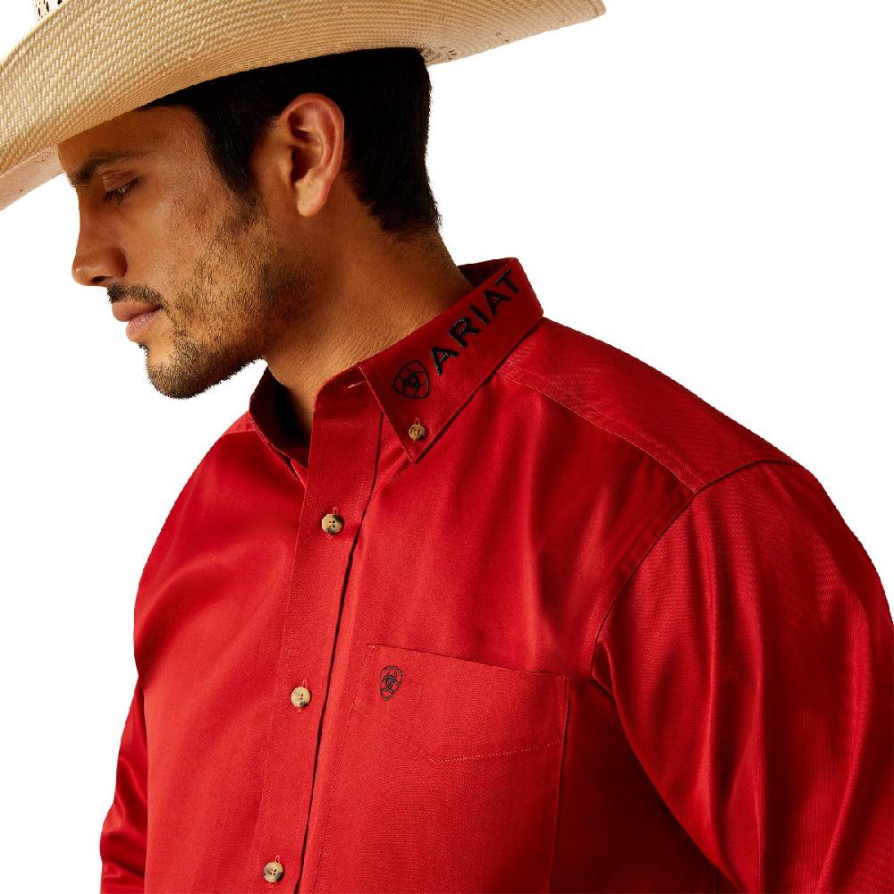 Ariat Red Team Logo Twill Men's Collared Long Sleeve Button Down Shirt 10048809