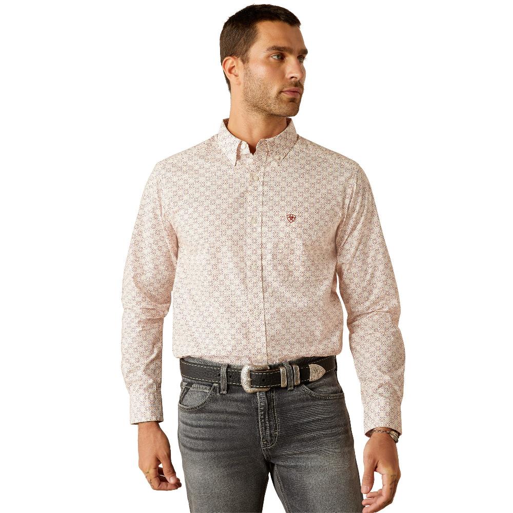 Ariat Red (with Print) Cross Fitted Collared Men's Longsleeve Button Front Shirt 10054802