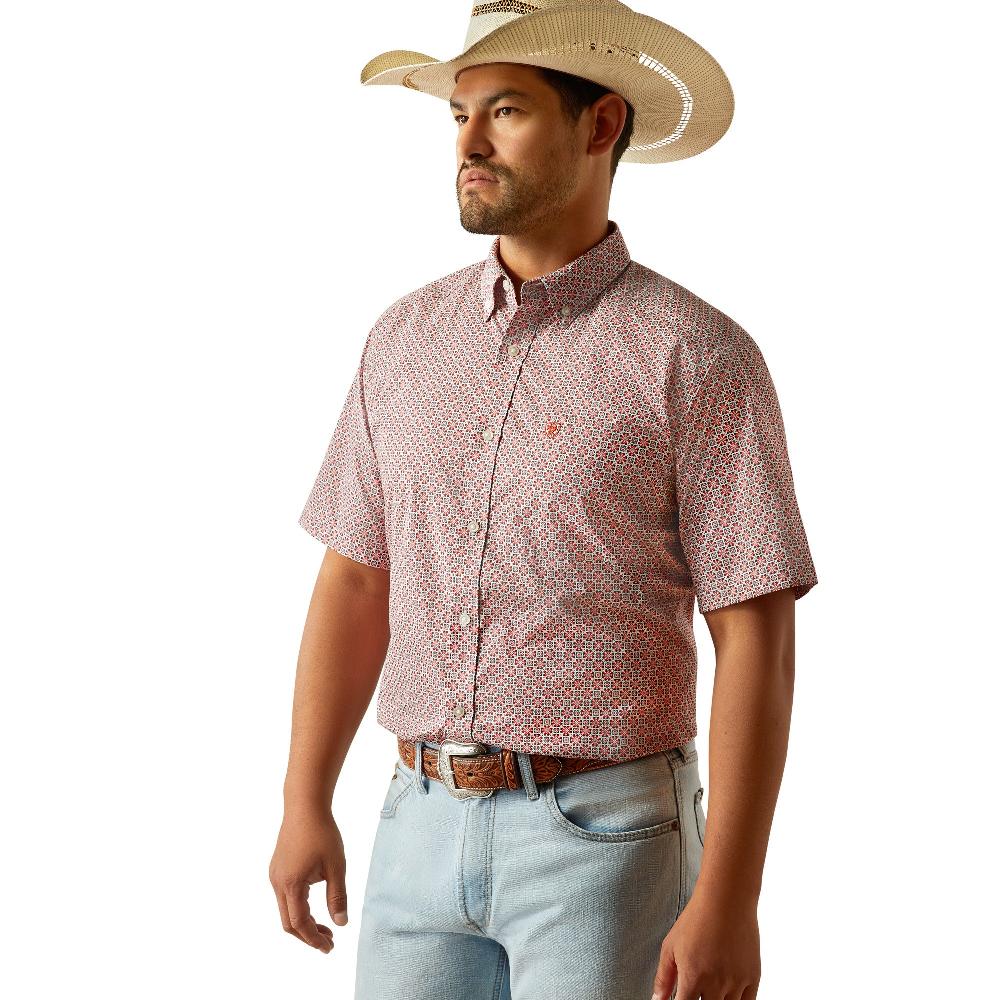 Ariat Red with print Welch Men's Collared Classic Fit Short Sleeve Button Front Shirt 10058749