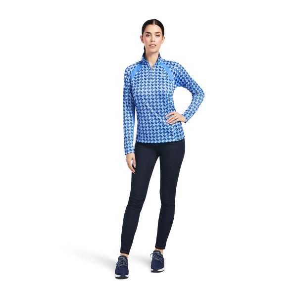 Ariat Reykjavik Ditsy Horse Blue Sunstopper 2.0 1/4 Zip Baselayer Womens Tops 10039355