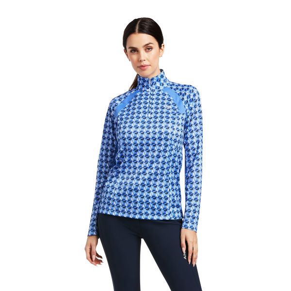 Ariat Reykjavik Ditsy Horse Blue Sunstopper 2.0 1/4 Zip Baselayer Womens Tops 10039355