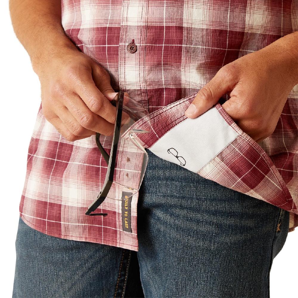 Ariat Roan Rouge Plaid Rebar Made Tough Durastretch Men's Collared Short Sleeve Button Down Shirt 10048892