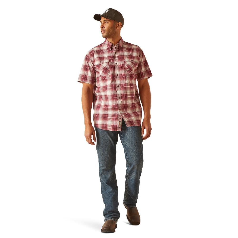 Ariat Roan Rouge Plaid Rebar Made Tough Durastretch Men's Collared Short Sleeve Button Down Shirt 10048892