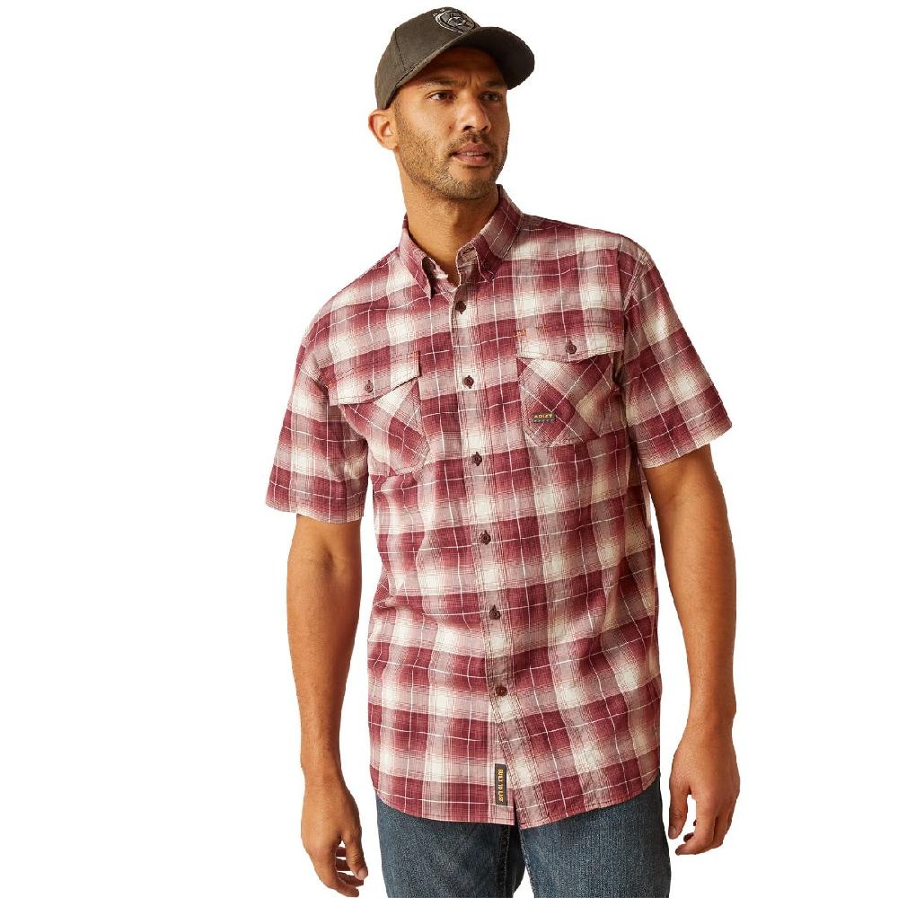 Ariat Roan Rouge Plaid Rebar Made Tough Durastretch Men's Collared Short Sleeve Button Down Shirt 10048892