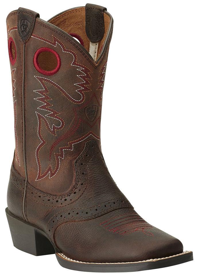 Ariat Roughstock Square Toe Brown/Red Leather Kids Western 10014101