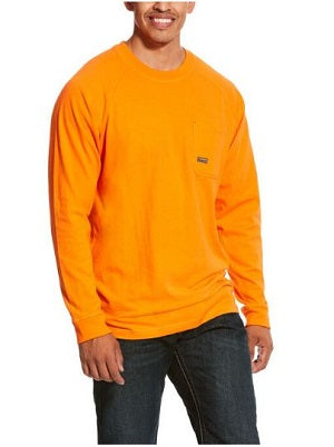 Ariat Safety Orange Men's Rebar Cotton Strong Long Sleeve T-Shirt 10027907