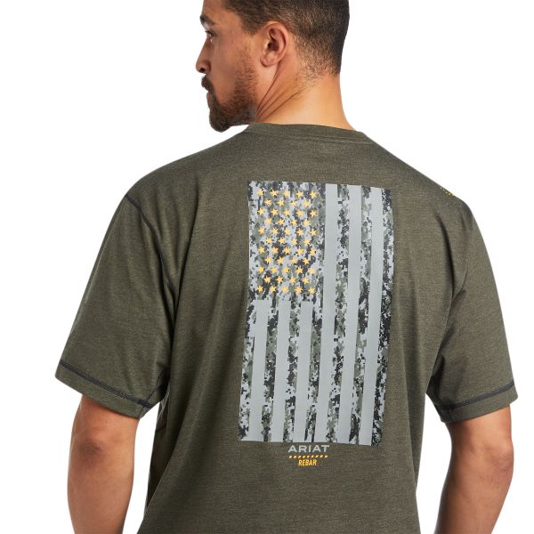 Ariat Sage Heather Rebar Workman Reflective Flag Mens Tee Shirt 10039175