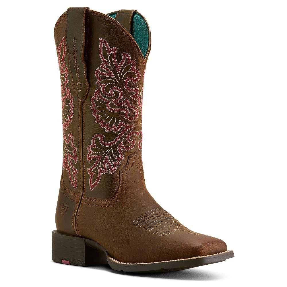 Ariat Sassy Brown Round Up StretchFit Wide Square Toe Women's 11 inch Wide Square Toe Leather Western Boots 10064078