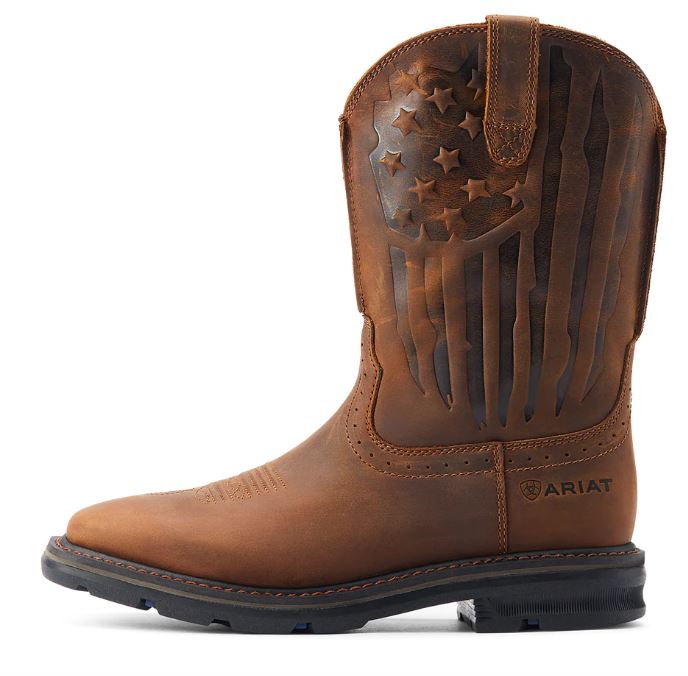 Ariat Sierra Shock Shield Patriotic Brown Mens Western Work Boots 10044505