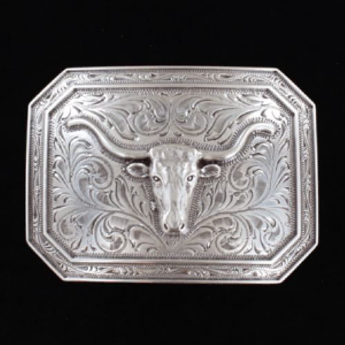 Ariat Silver Longhorn Motif Rectangle Buckle A37008
