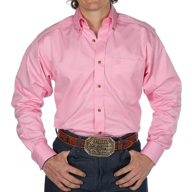 Ariat Solid Twill Button Down Long Sleeve Pink Shirt 10016692