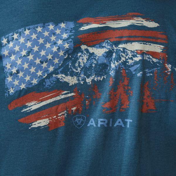 Ariat Steel Blue Heather Mountain Flag Men's T-Shirt 10045279