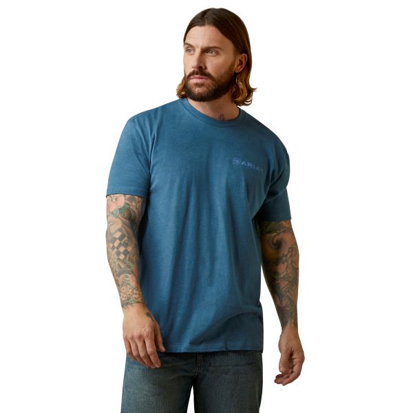 Ariat Steel Blue Heather Mountain Flag Men's T-Shirt 10045279