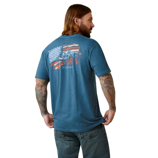 Ariat Steel Blue Heather Mountain Flag Men's T-Shirt 10045279