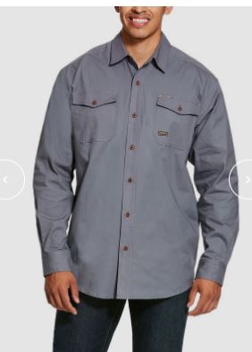 Ariat Steel Grey Rebar Made Tough Durastretch Classic Long Sleeve Mens Work Shirt 10027830