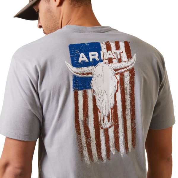 Ariat Stone Heather Ariat Steer Skull Flag Men's T-Shirt 10044771