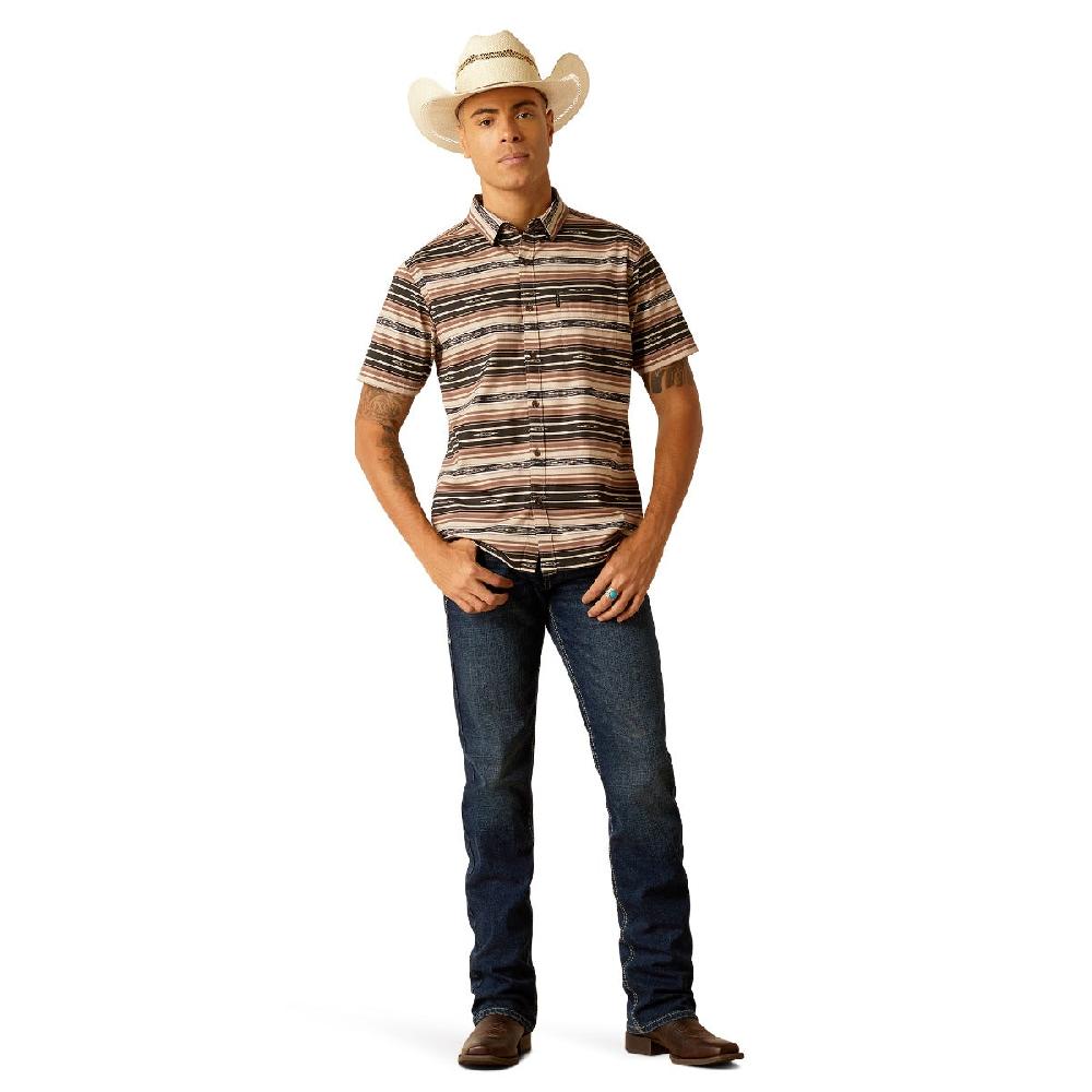 Ariat Suede Color Striped Murphy Collared Modern Fit Men's Short Sleeve Button Down Shirt 10048626