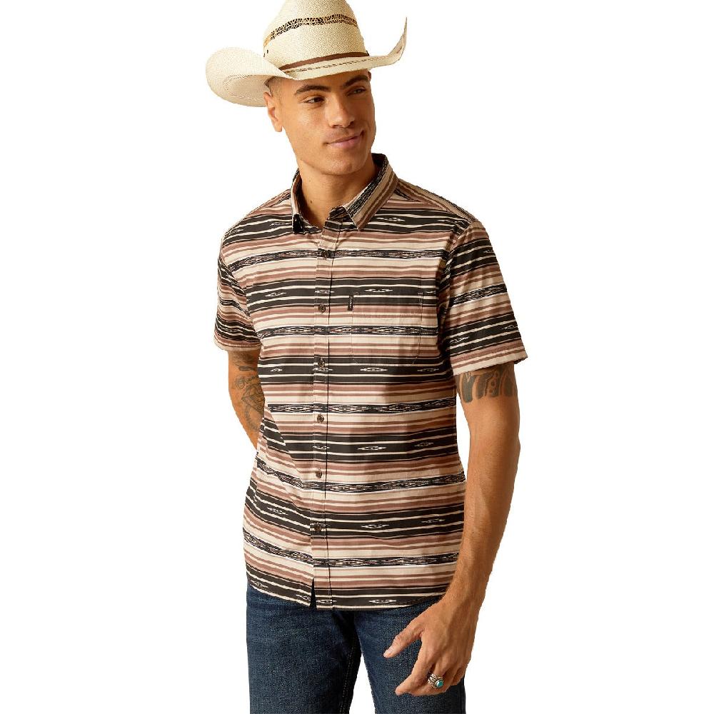 Ariat Suede color Striped Murphy Collared Modern Fit Men's Short Sleeve Button Down Shirt 10048626