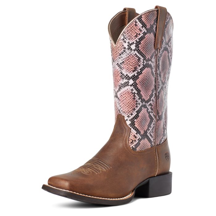 Ariat Tan Pink Round Up Snake Print Ladies Boots 10035995
