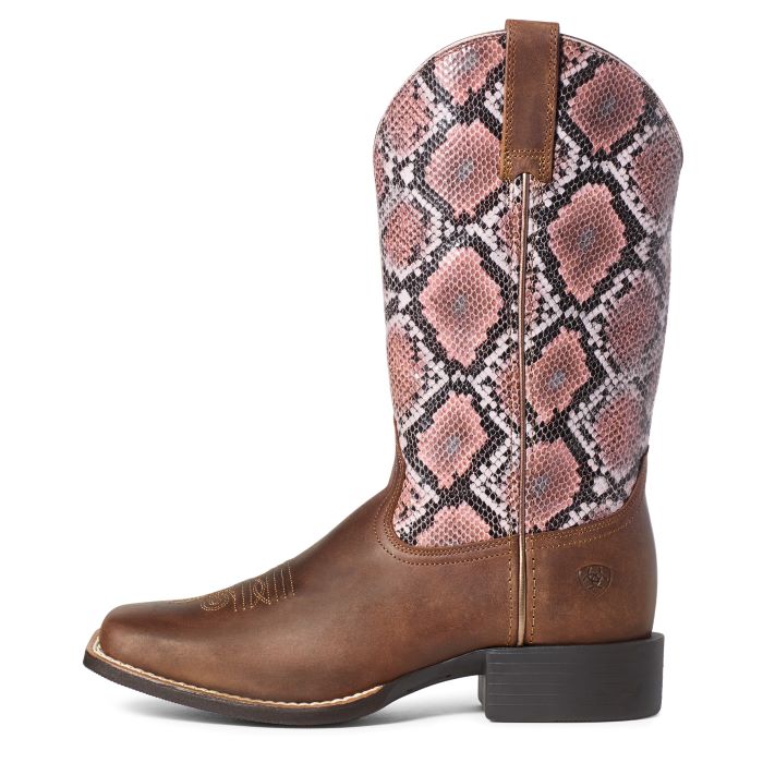 Ariat Tan Pink Round Up Snake Print Ladies Boots 10035995