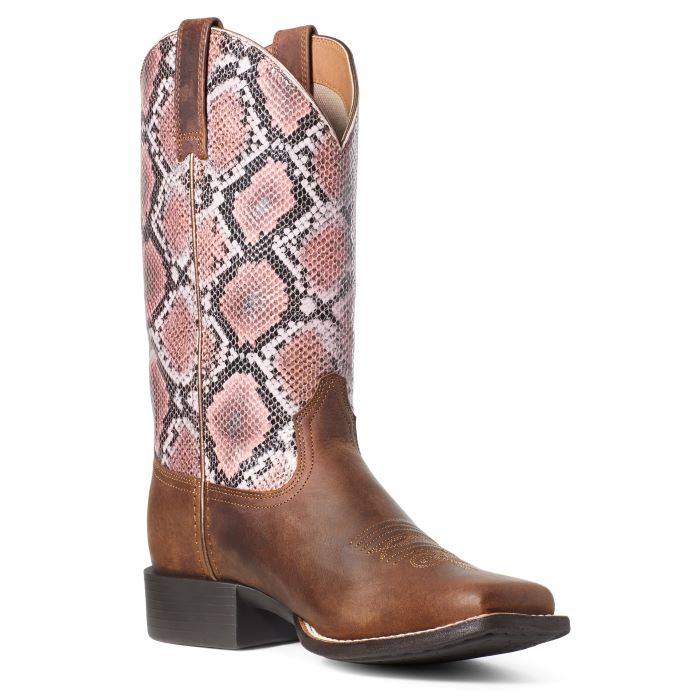 Ariat Tan Pink Round Up Snake Print Ladies Boots 10035995