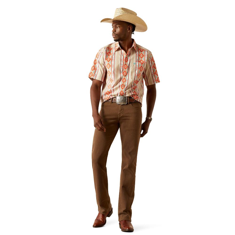 Ariat Tan with Print Wade Men's Classic Fit Short Sleeve Button Front Shirt 10058751