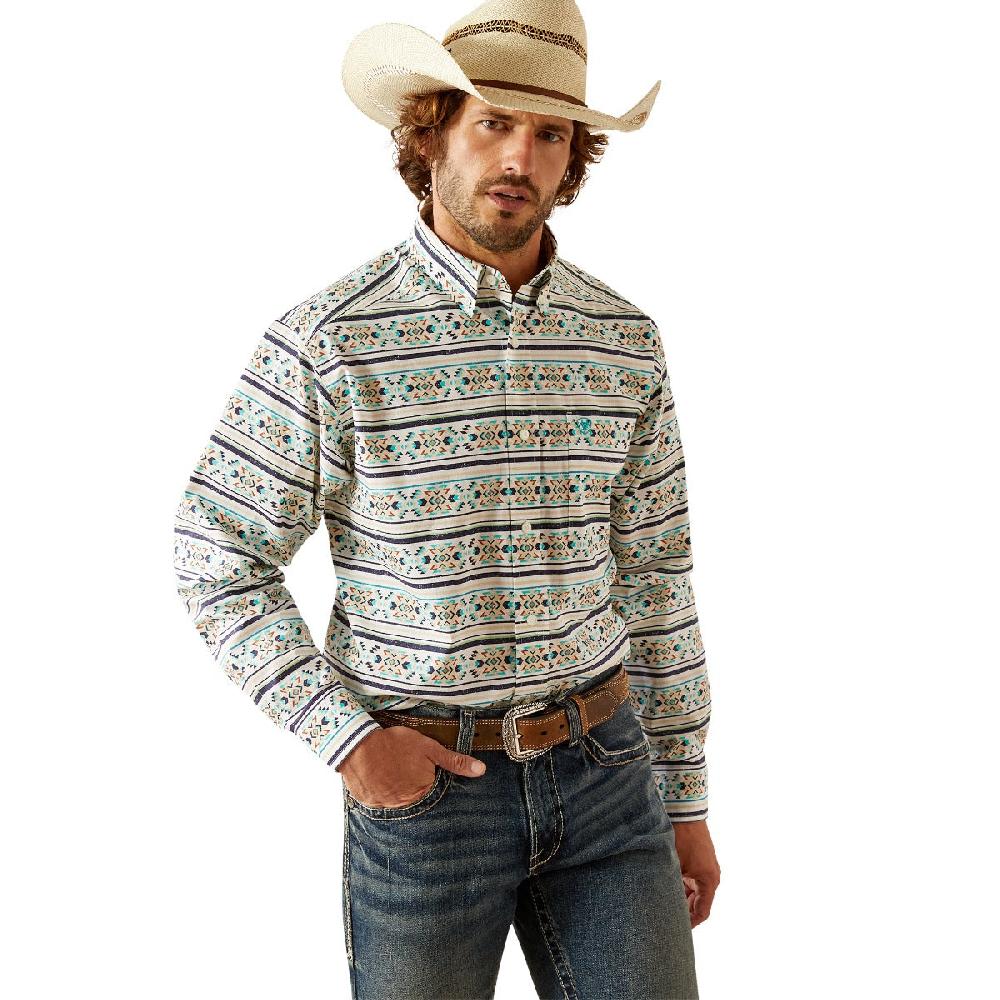 Ariat Teal Aztec Print Judge Men's Collared Button Front Longsleeve Shirt 10054694