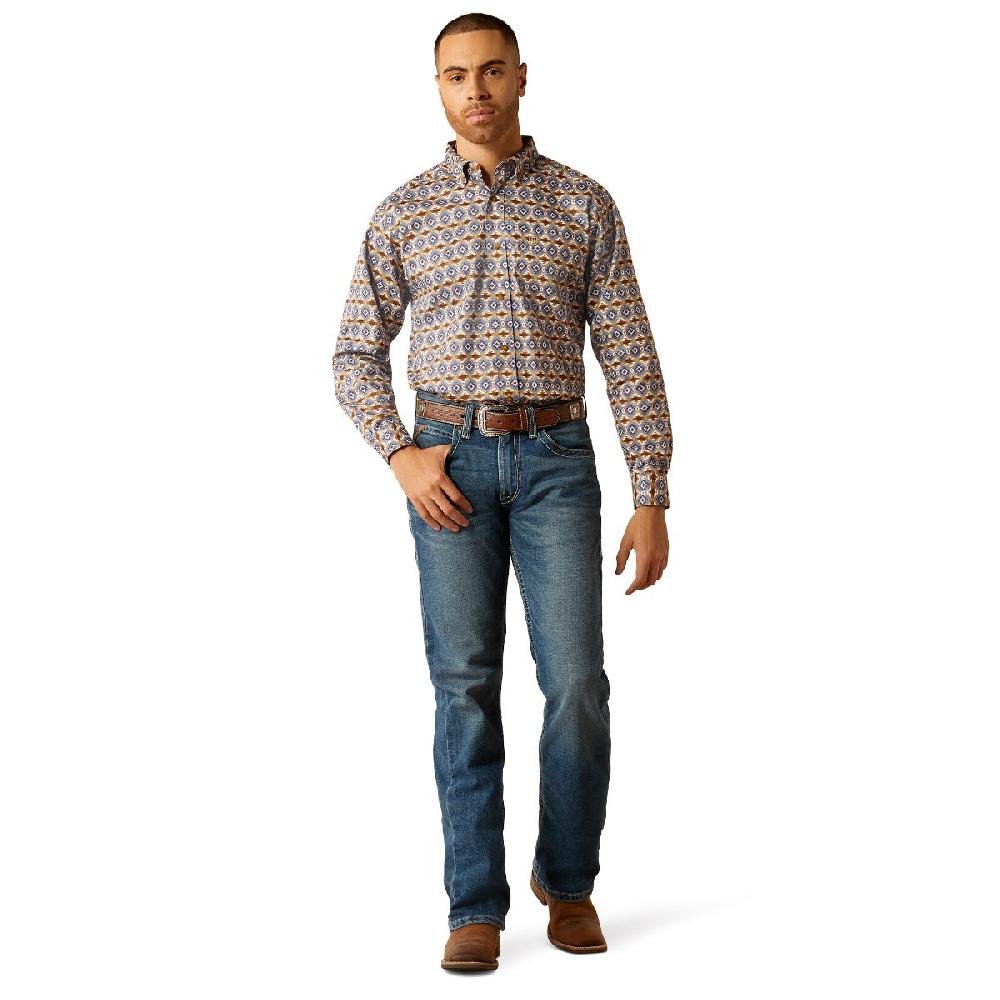 Ariat Tennessee Brown Sugar And Steel Blue Aztec Print Classic Fit Collared Men's Longsleeve Shirt 10052613