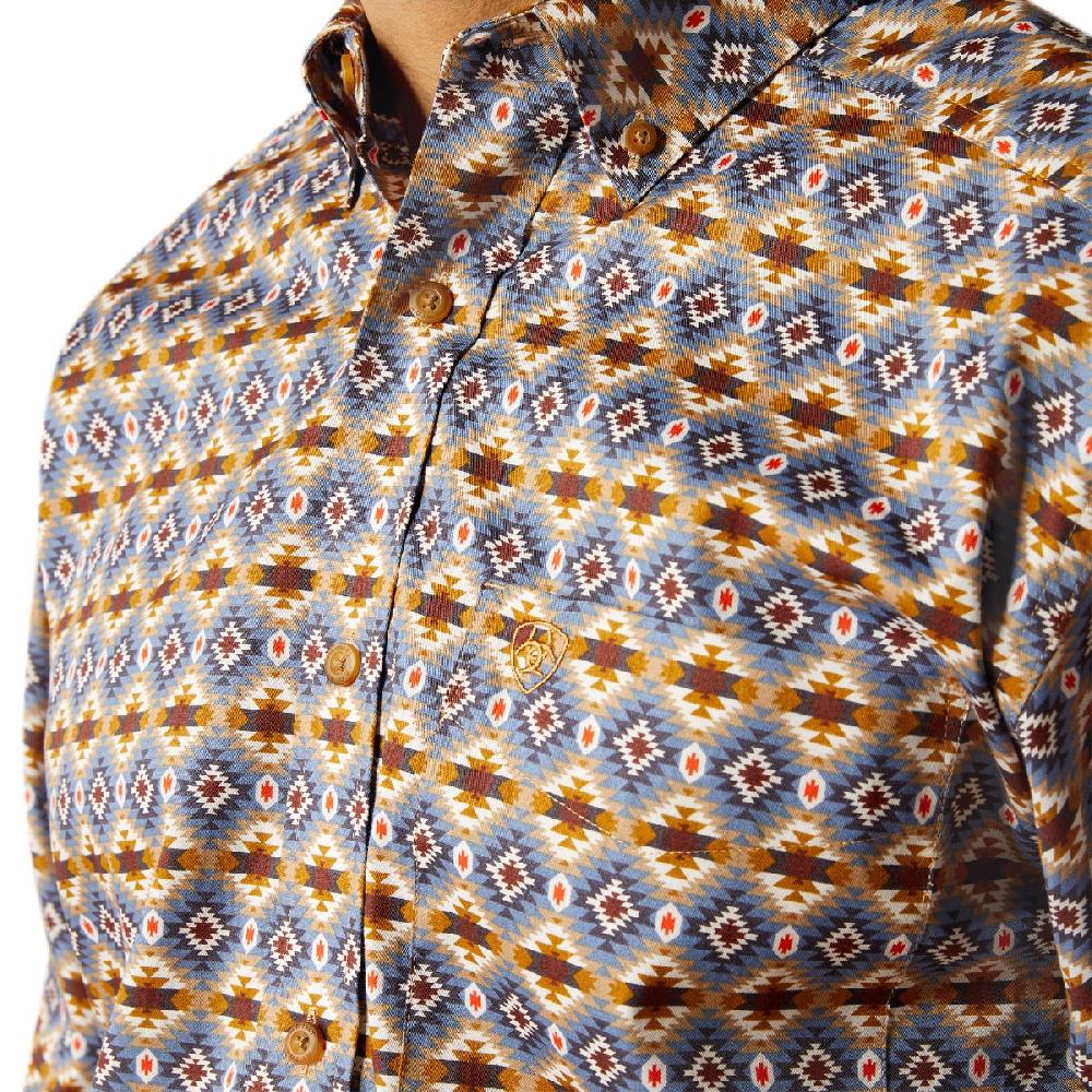 Ariat Tennessee Brown Sugar And Steel Blue Aztec Print Classic Fit Collared Men's Longsleeve Shirt 10052613