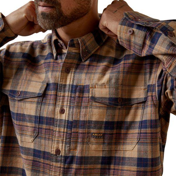 Ariat Tiger's Eye Plaid Rebar Flannel Men's Longsleeve DuraStretch Work Shirt 10046636