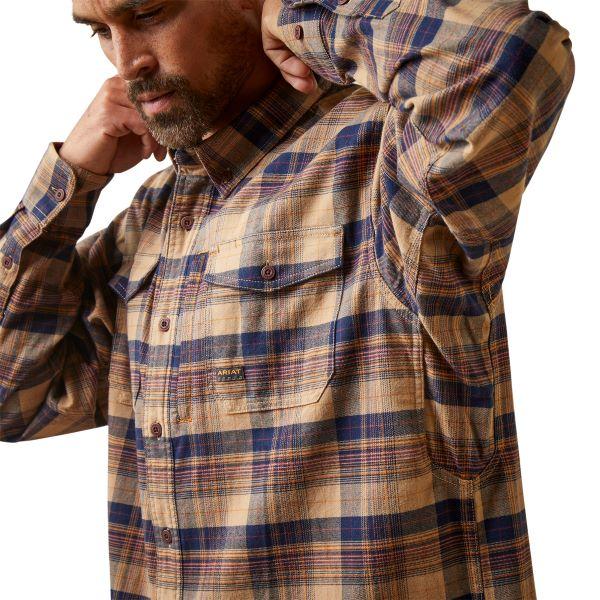Ariat Tiger's Eye Plaid Rebar Flannel Men's Longsleeve DuraStretch Work Shirt 10046636