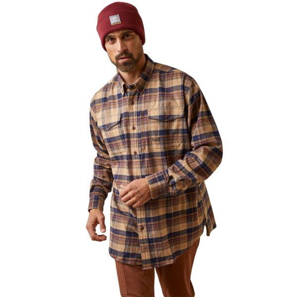 Ariat Tiger's Eye Plaid Rebar Flannel Men's Longsleeve DuraStretch Work Shirt 10046636