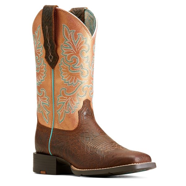 Ariat Toasted Blanket Emboss Round Up Stretchfit Wide Square Toe Women's 11 Inch Western Boots 10047039