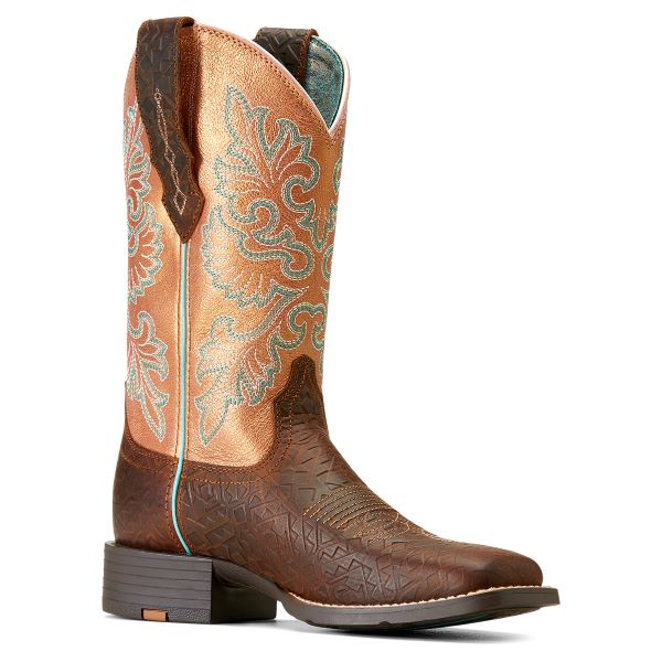 Ariat Toasted Blanket Emboss Round Up Stretchfit Wide Square Toe Women's 11 Inch Western Boots 10047039