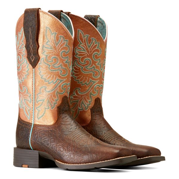 Ariat Toasted Blanket Emboss Round Up Stretchfit Wide Square Toe Women's 11 inch Western Boots 10047039