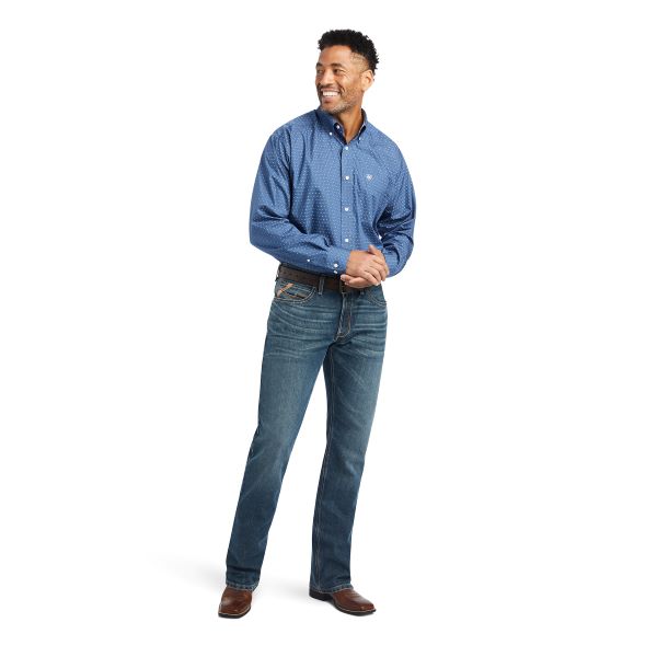 Ariat True Navy Wrinkle Free Eaden Classic Fit Men's Long Sleeve Shirt 10042352