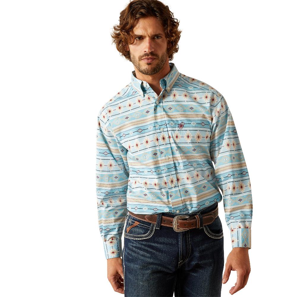 Ariat Turquoise Aztec Print Gorman Men's Collared Classic Fit Longsleeve Button Front Shirt 10054640