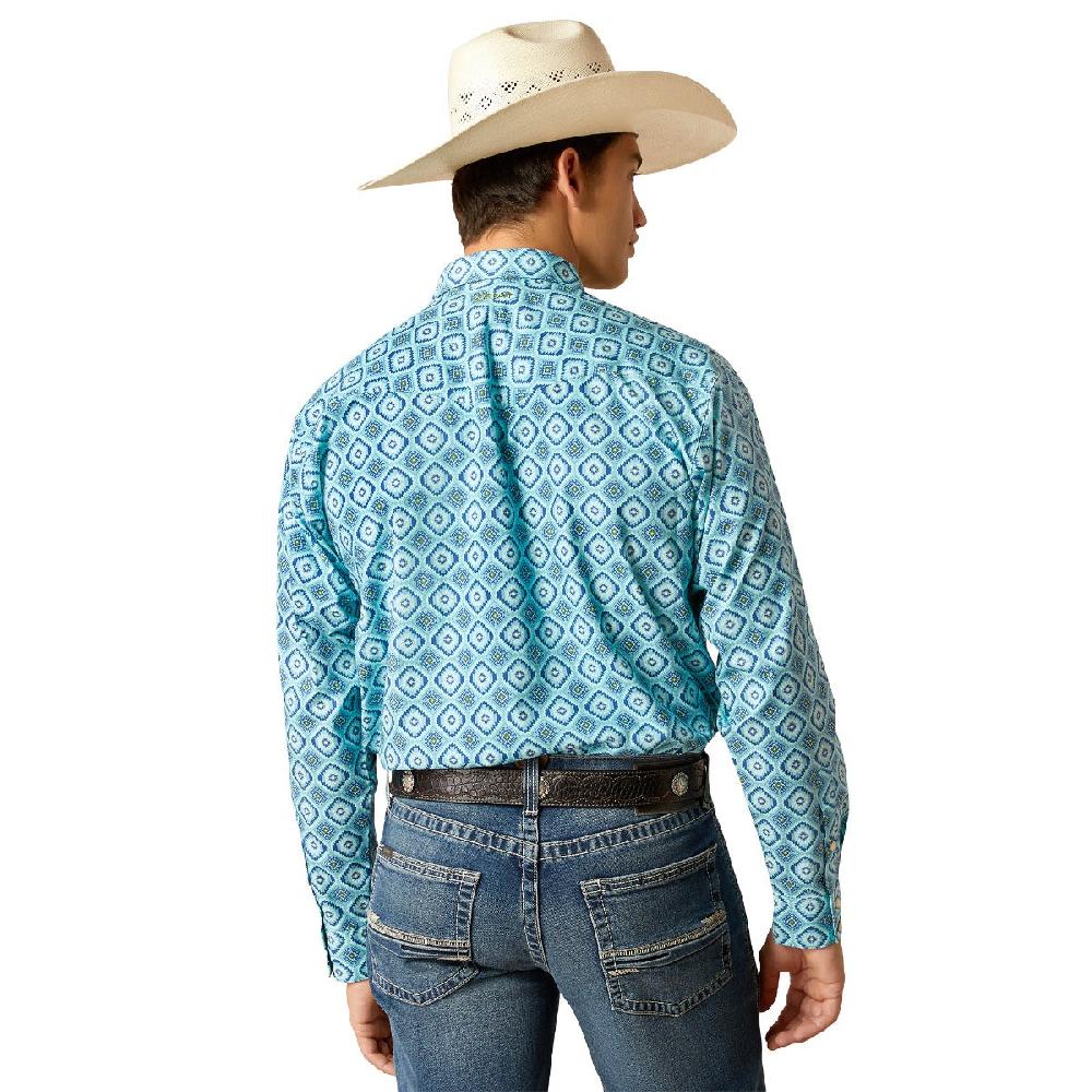 Ariat Turquoise Aztec Print Pearson Men's Classic Fit Longsleeve Snap Front Collared Shirt 10048500