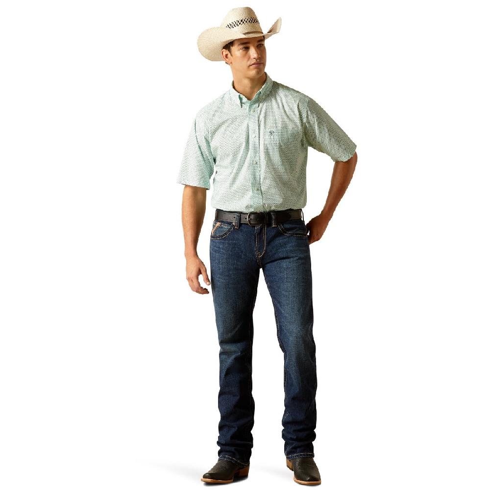 Ariat Turquoise Jordan Men's Fitted Short Sleeve Collared Button Down Shirt 10051524