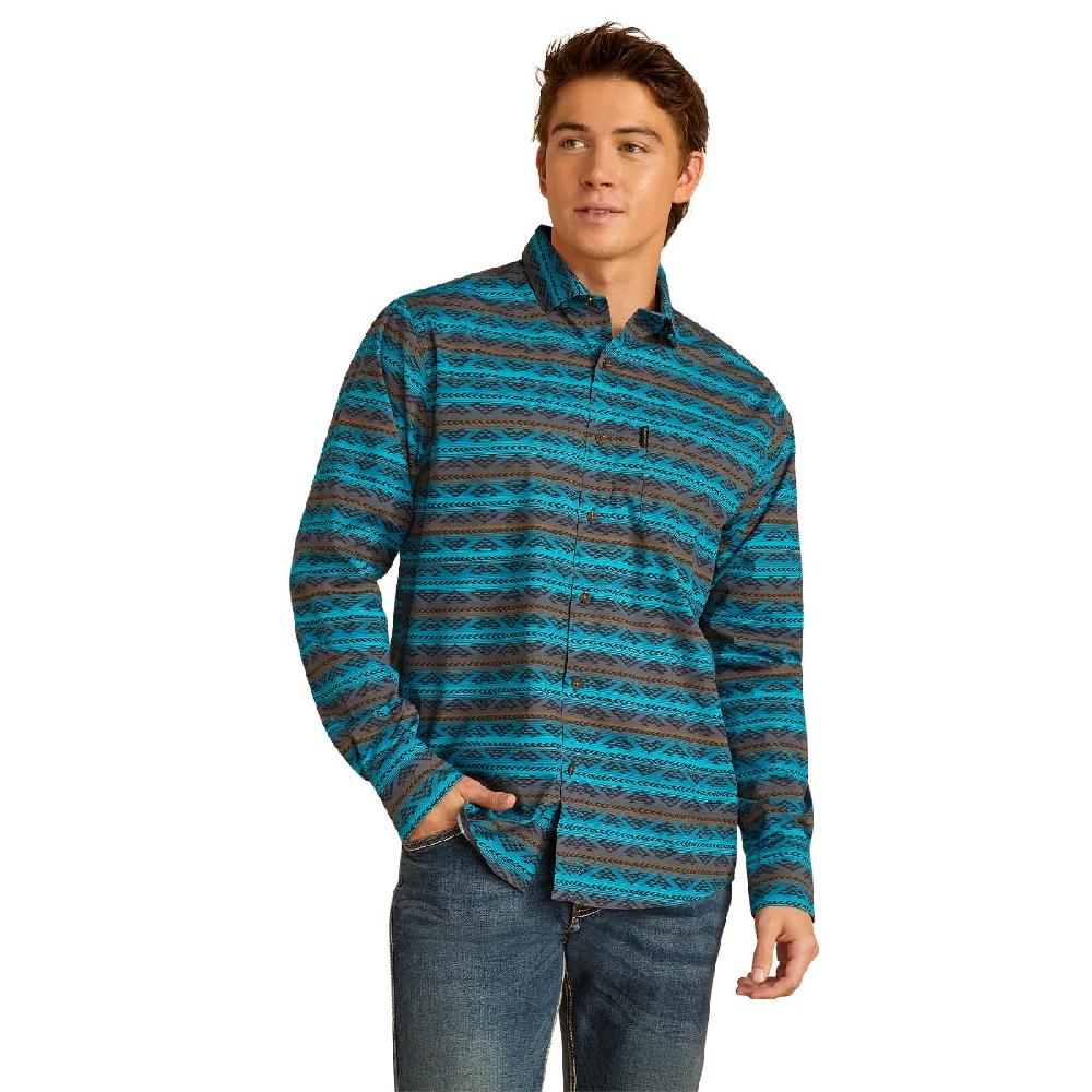 Ariat Turquoise Madison Modern Fit Men's Long Sleeve Collared Button Front Shirt 10052306