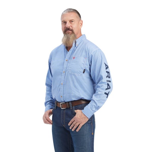 Ariat Turquoise Print FR Lanting Logo Men's Work Shirt 10041688