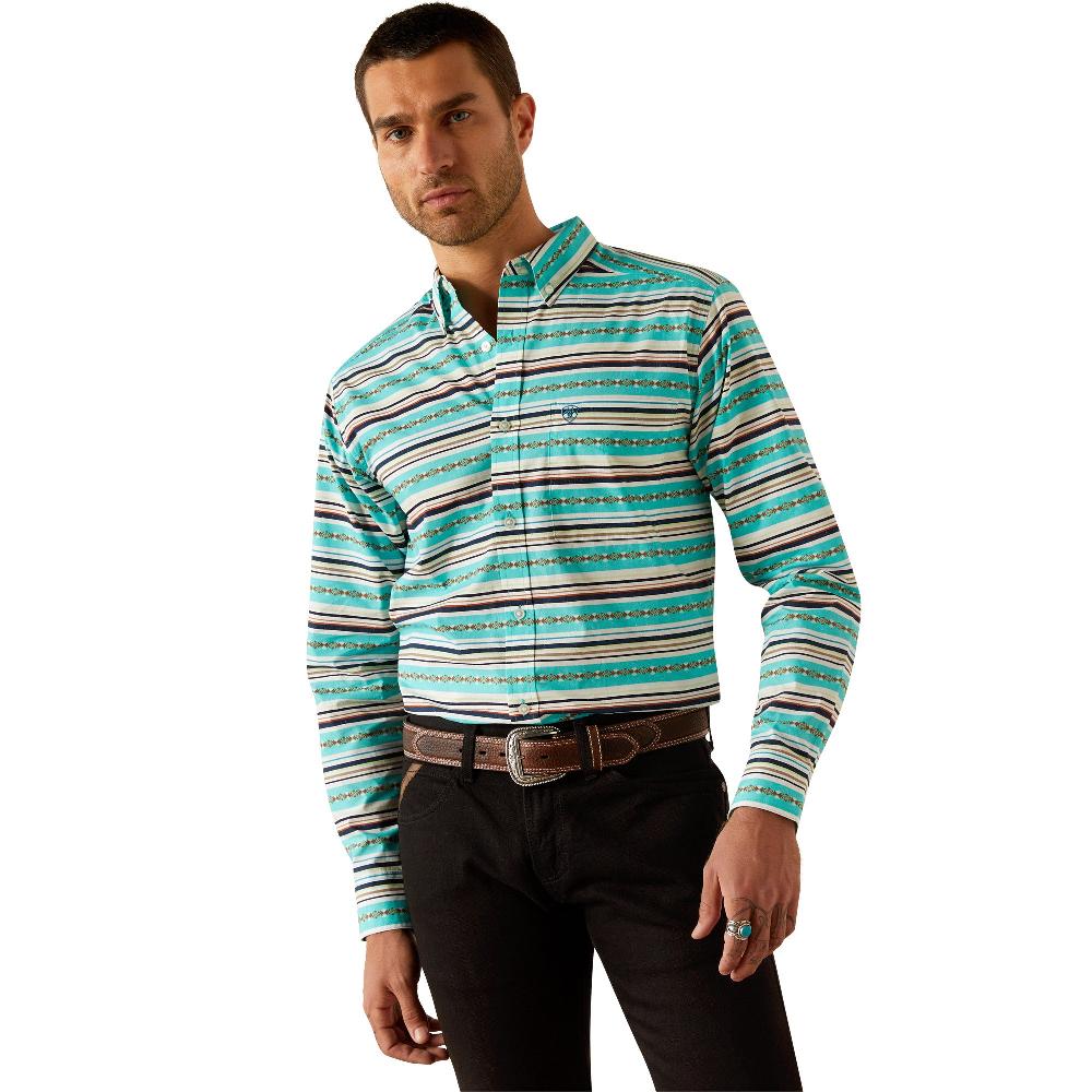 Ariat Turquoise (Stripe) Jimmie Men's Fitted Collared Longsleeve Button Front Shirt 10054693