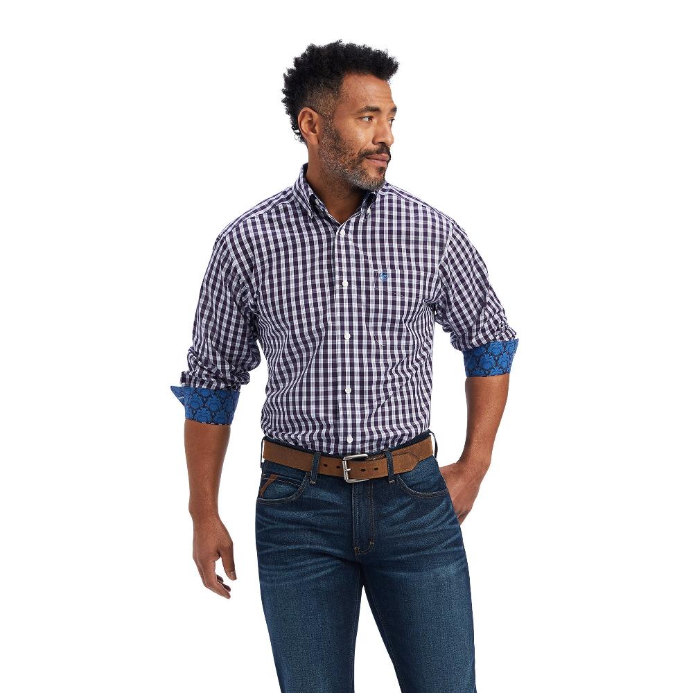 Ariat White/Blue/Red Plaid Donny Men's Wrinkle Free Collared Longsleeve Shirt 10041756