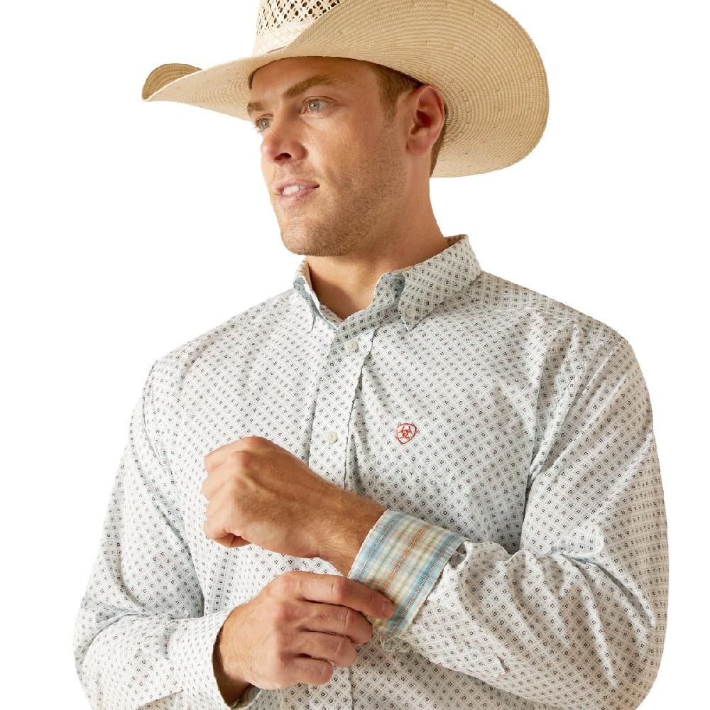Ariat White Irving Wrinkle Free Classic Fit Men's Collared Longsleeve Button Down Shirt 10051505