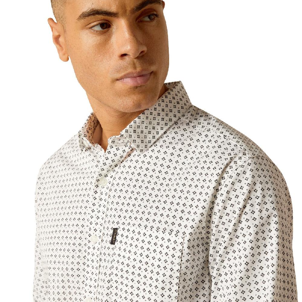 Ariat White Major Stretch Modern Fit Collared Men's Button Down Shirt 10048631