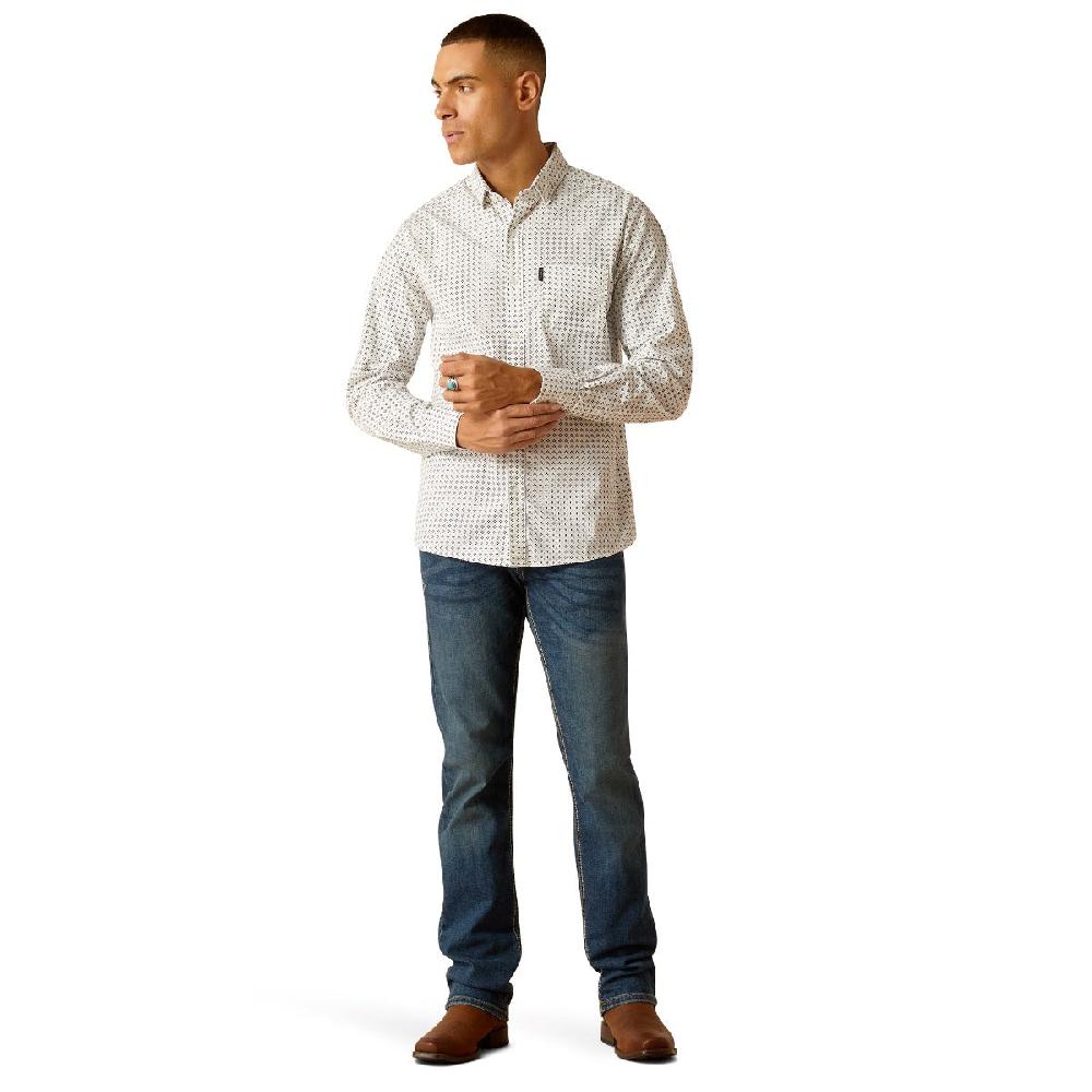 Ariat White Major Stretch Modern Fit Collared Men's Button Down Shirt 10048631