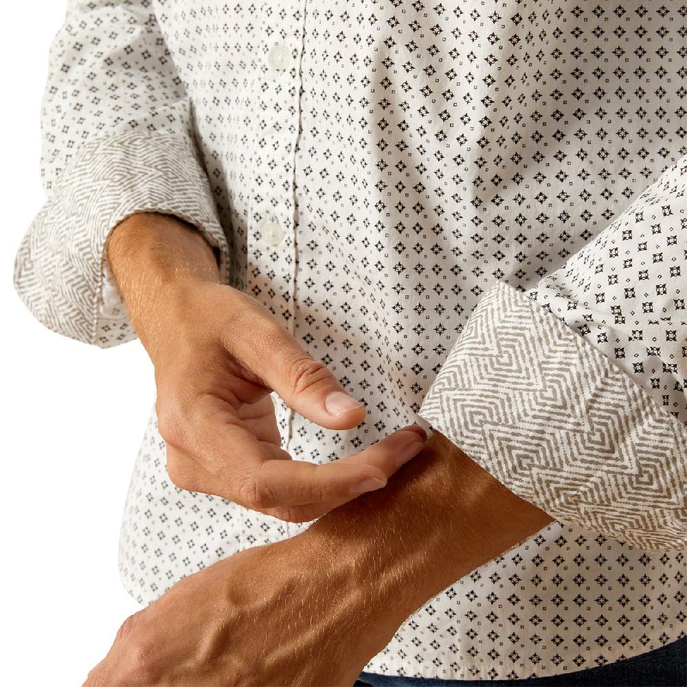 Ariat White Major Stretch Modern Fit Collared Men's Button Down Shirt 10048631