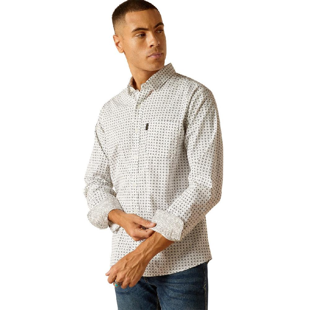 Ariat White Major Stretch Modern Fit Collared Men's Button Down Shirt 10048631
