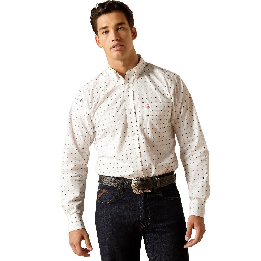 Ariat White MNS Wrinkle Free Blaze Men's Collared Fitted Longsleeve Button Front Shirt 10051475